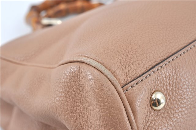 Authenic GUCCI Bamboo Shopper Medium 2Way Shoulder Hand Bag Leather Beige J1686