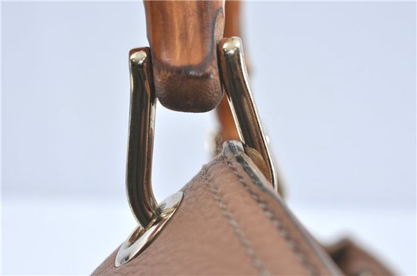 Authenic GUCCI Bamboo Shopper Medium 2Way Shoulder Hand Bag Leather Beige J1686