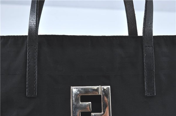 Authentic FENDI Zucca Hand Bag Purse Nylon Leather Black J1689