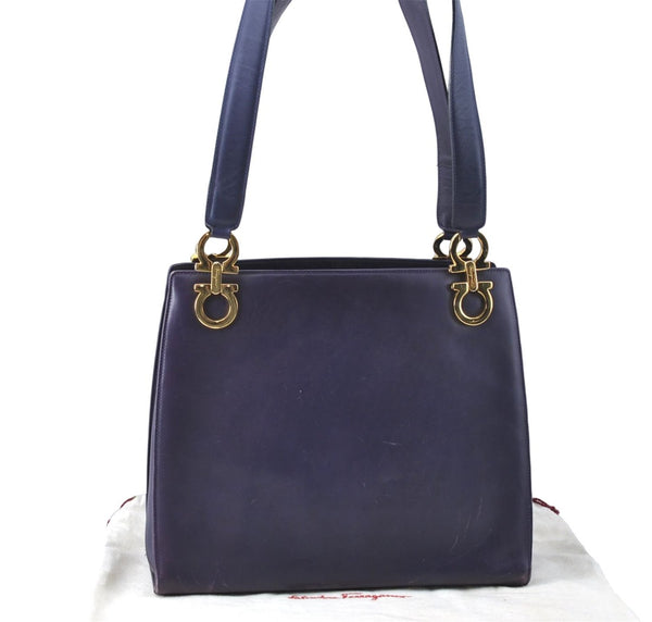 Authentic Ferragamo Gancini Leather Shoulder Hand Bag Purse Purple J1695