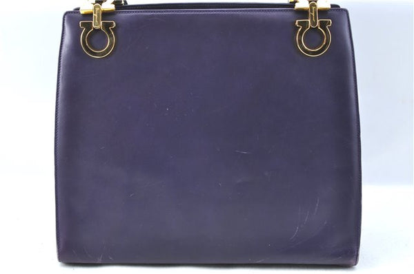 Authentic Ferragamo Gancini Leather Shoulder Hand Bag Purse Purple J1695