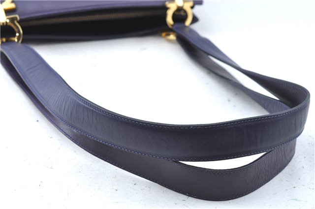 Authentic Ferragamo Gancini Leather Shoulder Hand Bag Purse Purple J1695