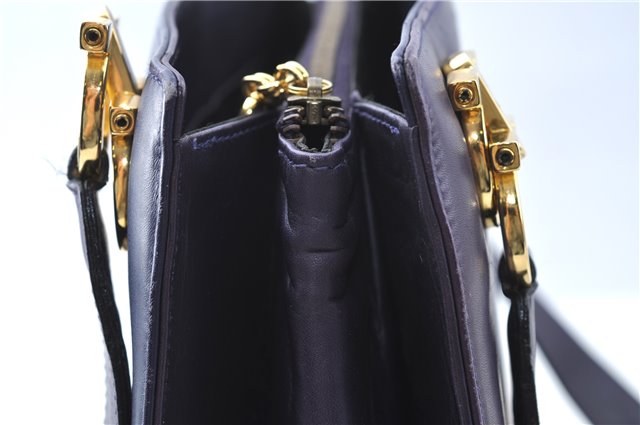 Authentic Ferragamo Gancini Leather Shoulder Hand Bag Purse Purple J1695