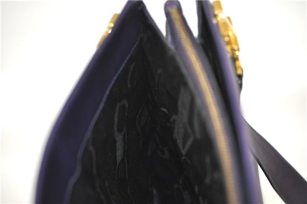 Authentic Ferragamo Gancini Leather Shoulder Hand Bag Purse Purple J1695
