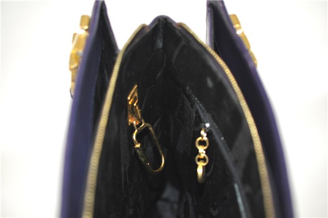 Authentic Ferragamo Gancini Leather Shoulder Hand Bag Purse Purple J1695