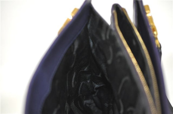 Authentic Ferragamo Gancini Leather Shoulder Hand Bag Purse Purple J1695