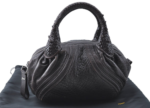 Authentic FENDI Spy Bag Hand Bag Purse Leather Brown J1697