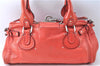 Authentic Chloe Paddington Leather Hand Bag Purse Red J1702