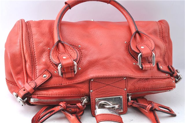 Authentic Chloe Paddington Leather Hand Bag Purse Red J1702