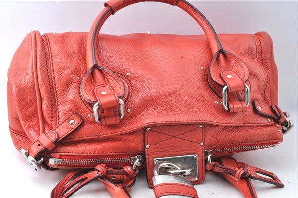 Authentic Chloe Paddington Leather Hand Bag Purse Red J1702