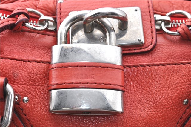 Authentic Chloe Paddington Leather Hand Bag Purse Red J1702