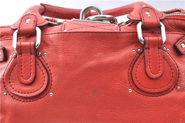 Authentic Chloe Paddington Leather Hand Bag Purse Red J1702