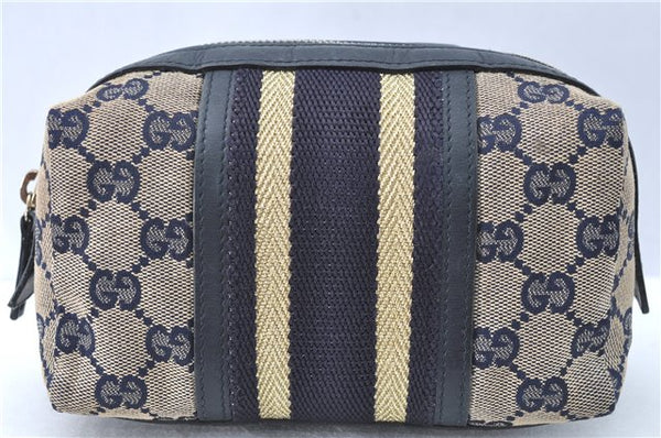 Authentic GUCCI Pouch Purse GG Canvas Leather 256636 Navy Blue J1704