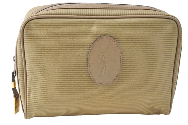 Authentic YVES SAINT LAURENT Clutch Hand Bag Purse PVC Leather Beige J1714