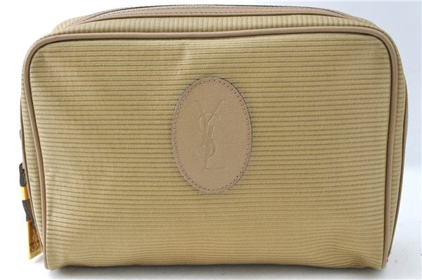 Authentic YVES SAINT LAURENT Clutch Hand Bag Purse PVC Leather Beige J1714