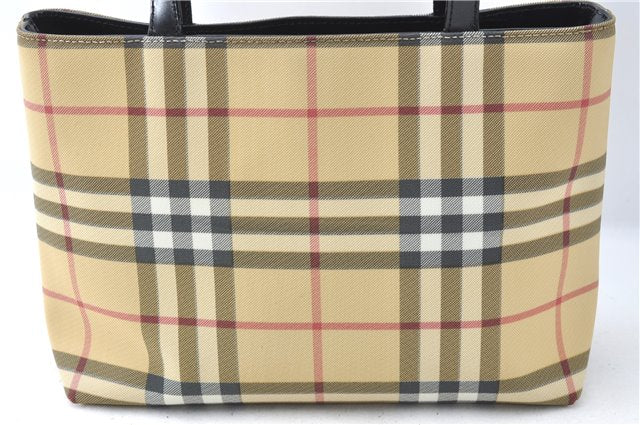 Authentic BURBERRY Nova Check PVC Leather Hand Bag Purse Beige Black J1729