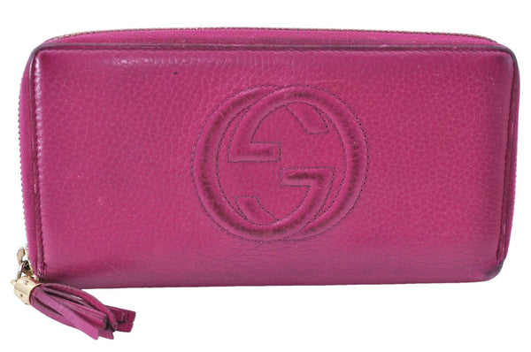 Authentic GUCCI SOHO Long Wallet Purse Tassel Leather 308004 Pink J1732