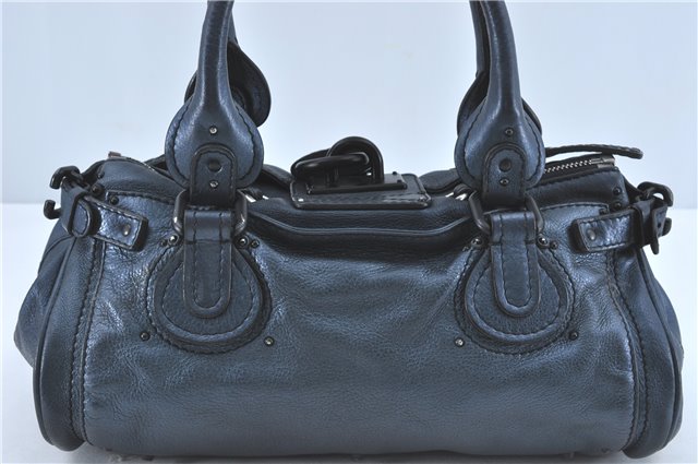 Authentic Chloe Paddington Leather Shoulder Hand Bag Blue J1734