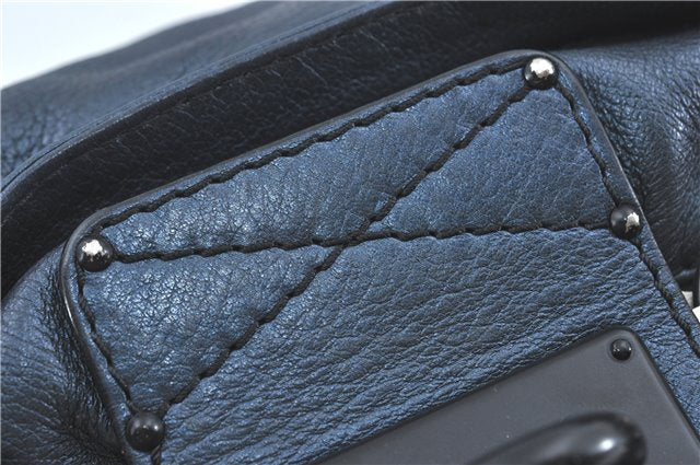 Authentic Chloe Paddington Leather Shoulder Hand Bag Blue J1734