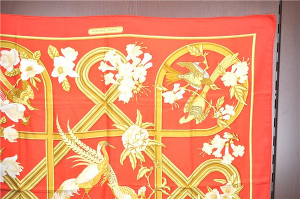 Authentic HERMES Carre 90 Scarf "Caraibes" Silk Red J1747