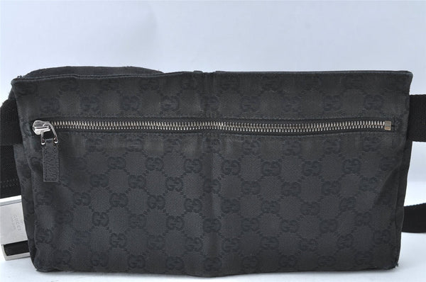 Authentic GUCCI Waist Body Bag Canvas Leather 28566 Black J1756