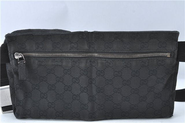 Authentic GUCCI Waist Body Bag Canvas Leather 28566 Black J1756