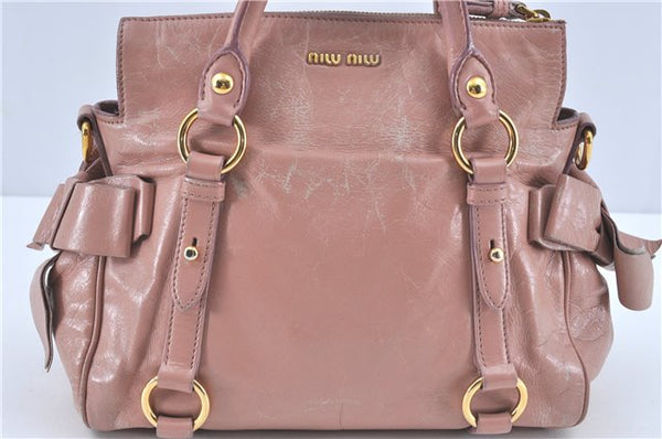 Authentic MIU MIU Ribbon Leather 2Way Shoulder Hand Bag Purse Pink J1758