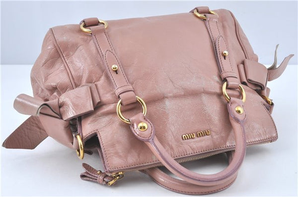 Authentic MIU MIU Ribbon Leather 2Way Shoulder Hand Bag Purse Pink J1758