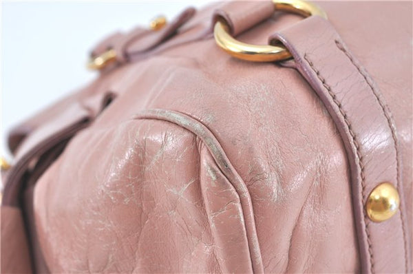 Authentic MIU MIU Ribbon Leather 2Way Shoulder Hand Bag Purse Pink J1758