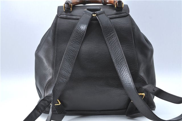 Authentic GUCCI Bamboo Backpack Leather Black J1768