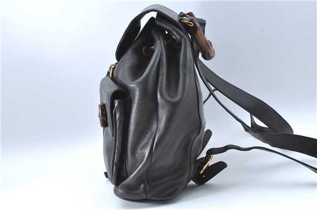 Authentic GUCCI Bamboo Backpack Leather Black J1768