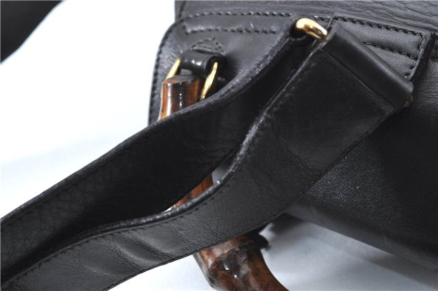 Authentic GUCCI Bamboo Backpack Leather Black J1768