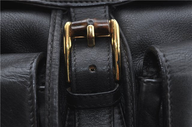 Authentic GUCCI Bamboo Backpack Leather Black J1768