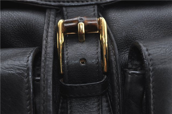Authentic GUCCI Bamboo Backpack Leather Black J1768
