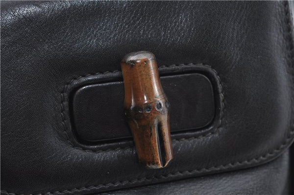 Authentic GUCCI Bamboo Backpack Leather Black J1768