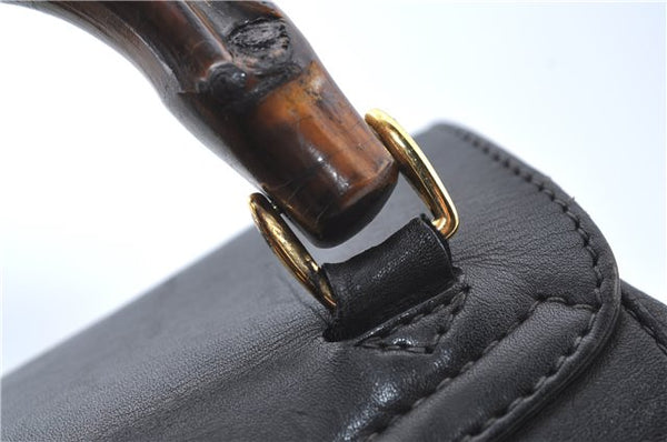 Authentic GUCCI Bamboo Backpack Leather Black J1768