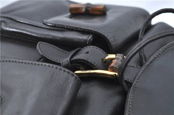 Authentic GUCCI Bamboo Backpack Leather Black J1768