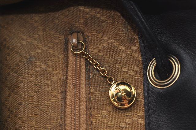 Authentic GUCCI Bamboo Backpack Leather Black J1768