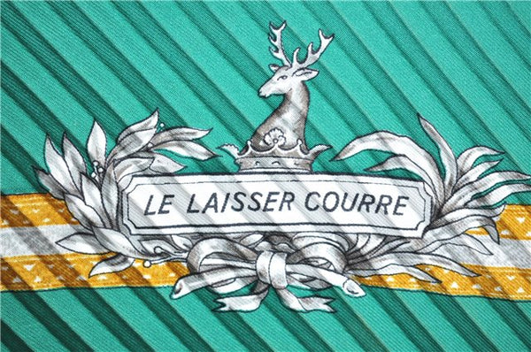 Authentic HERMES Pleats Scarf "LE LAISSER COURRE" Silk Green J1771