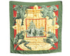 Auth HERMES Carre 90 Scarf "LA FONTAINE DE BARTHOLDI" Silk Khaki Green J1773