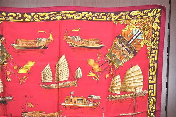 Authentic HERMES Carre 90 Scarf "JUNQUES ET SAMPANS" Silk Purple J1774