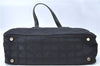 Authentic CHANEL New Travel Line Hand Bag Purse Nylon Leather Black J1776