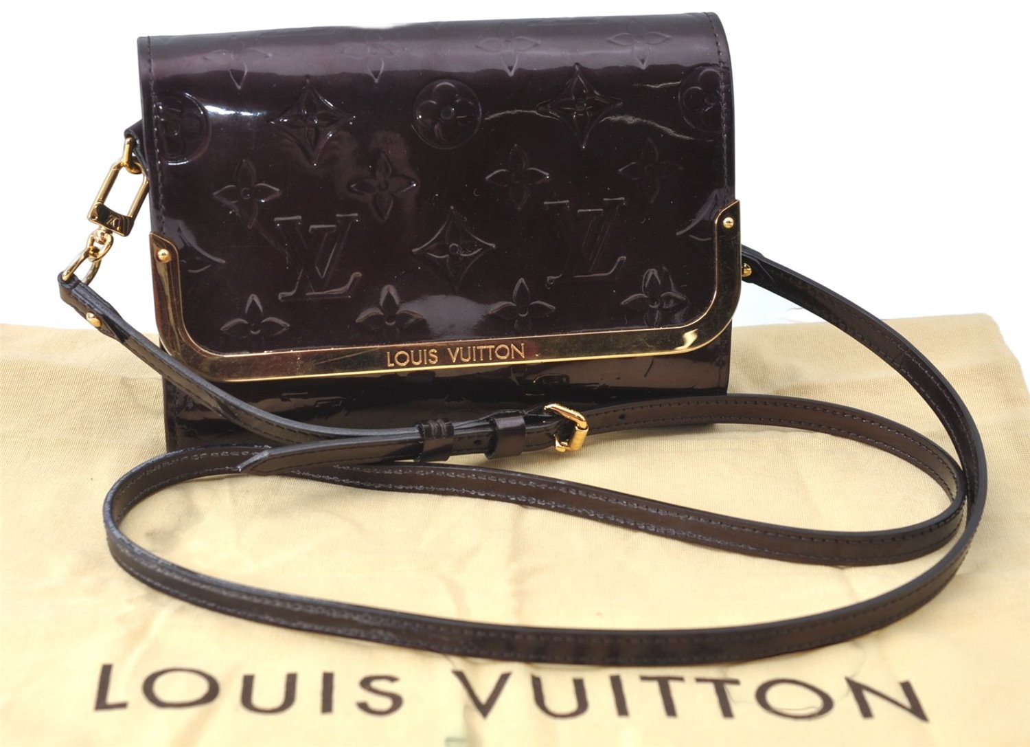 Auth Louis Vuitton Vernis Rossmore PM Shoulder Cross Bag M91546 Wine Red J1778