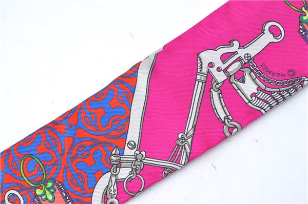 Authentic HERMES Twilly Scarf "Mors et Gourmettes Remix" Silk Pink Box J1779