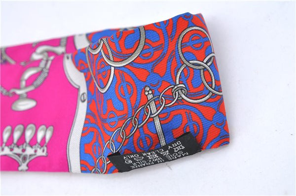 Authentic HERMES Twilly Scarf "Mors et Gourmettes Remix" Silk Pink Box J1779