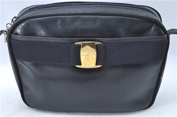 Auth Salvatore Ferragamo Vara Shoulder Cross Bag Purse Leather Navy Blue J1781