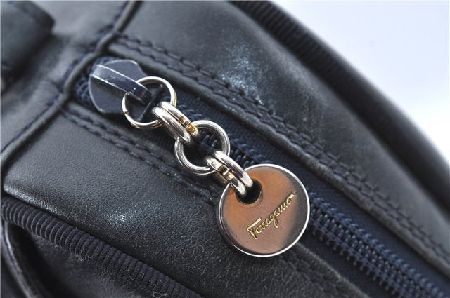 Auth Salvatore Ferragamo Vara Shoulder Cross Bag Purse Leather Navy Blue J1781