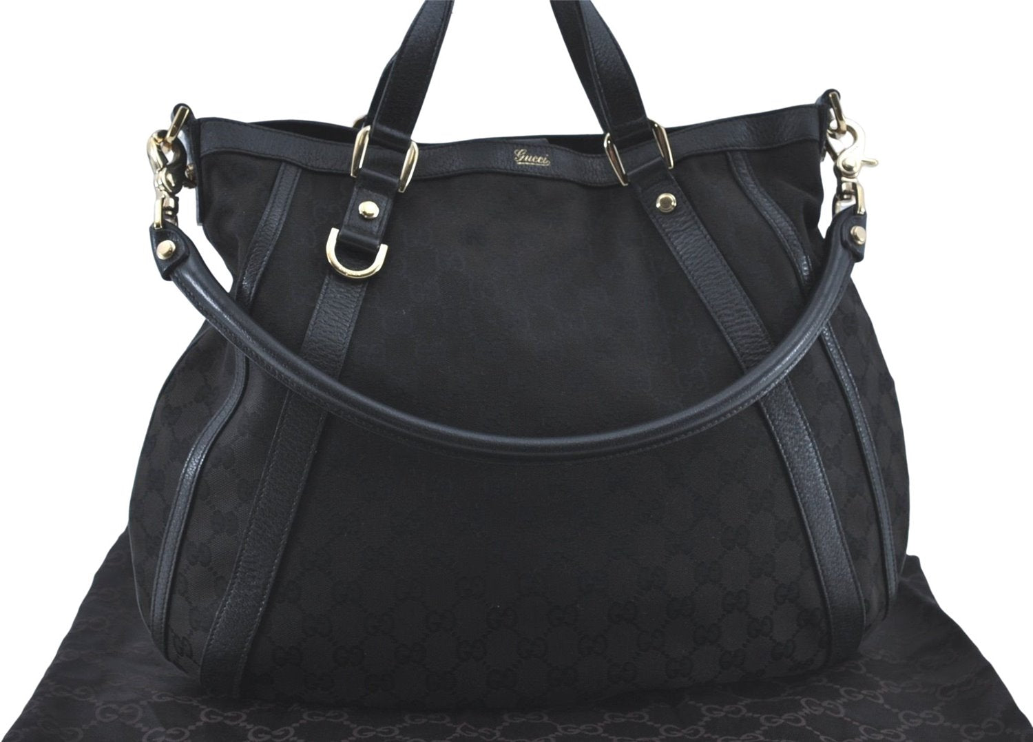 Authentic GUCCI Abbey Hand Tote Bag GG Canvas Leather 130734 Black J1783