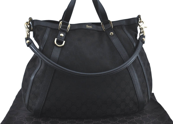Authentic GUCCI Abbey Hand Tote Bag GG Canvas Leather 130734 Black J1783