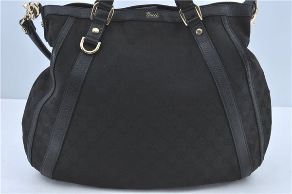 Authentic GUCCI Abbey Hand Tote Bag GG Canvas Leather 130734 Black J1783